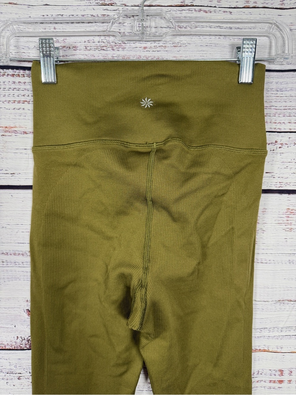 Athleta Olive Green Ribbed High Rise Leggings XS Compressive Feel Workout - Picture 3 of 6
